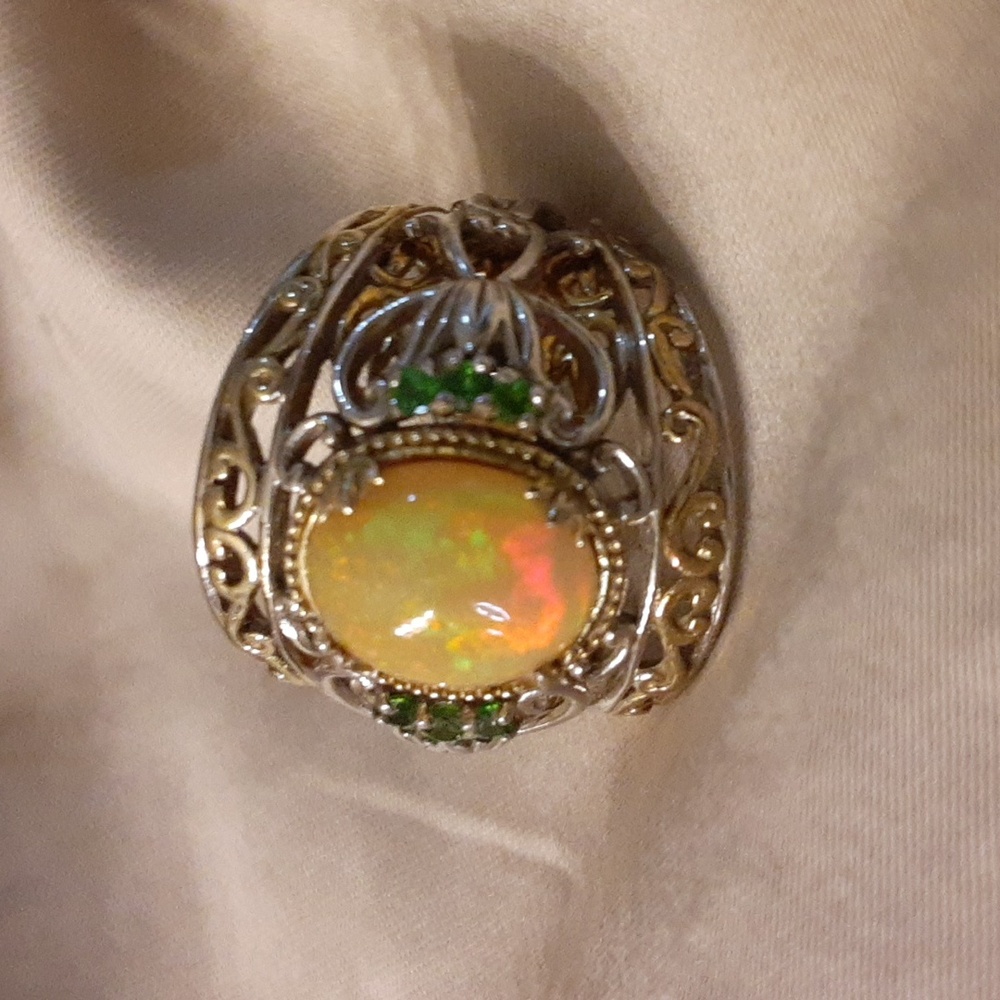 925 Genuine Ethiopian Opal and Untreated Russian Diopside. HEIRLOOM.